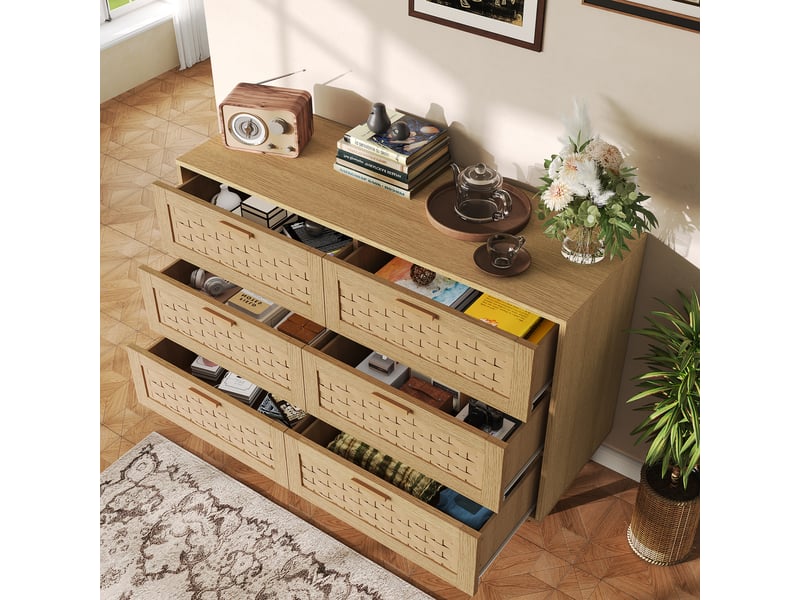  Commode 6 tiroirs bois scandinave - commode chambre rangement moderne - commode salon entrée  - Conforama C