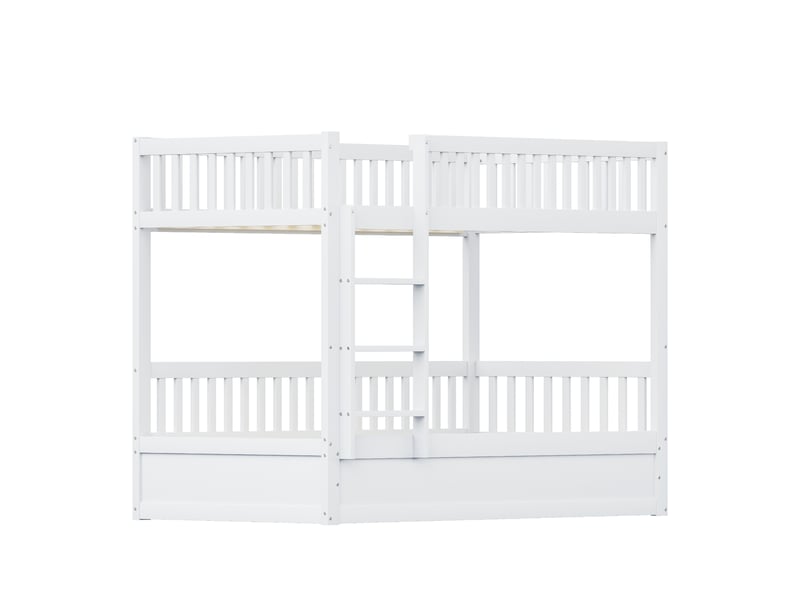 Lit superposé 90x200 cm en bois massif blanc avec rangement hydraulique - Conforama A