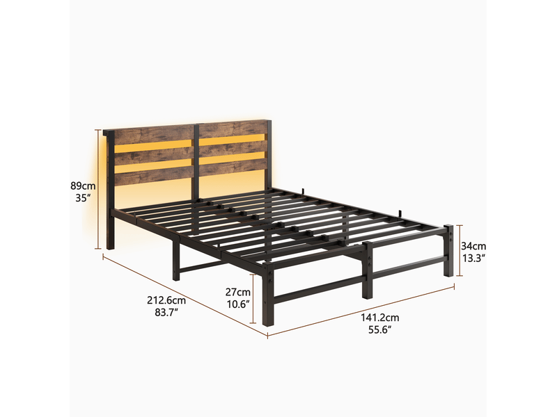  Lit 140x200 cm en métal avec éclairage led, ports usb et rangements intégrés, sans matelas  - Conforama C