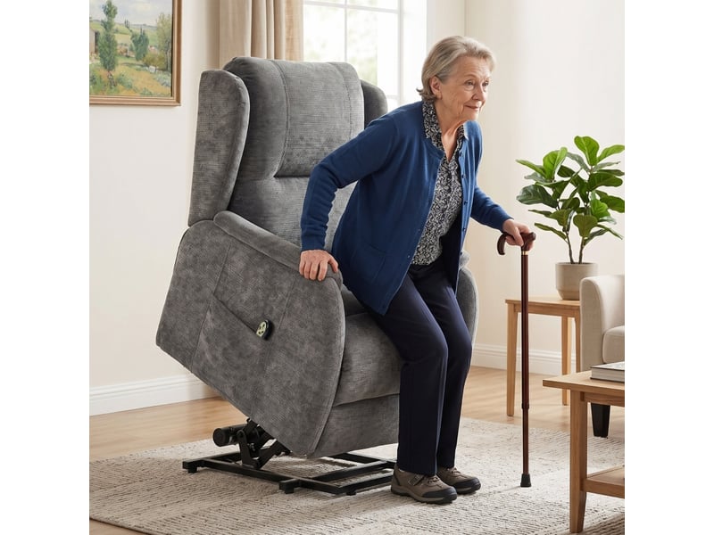  Fauteuil releveur électrique pour senior, relax gris foncé à 2 moteurs, dossier inclinable avec repose-pieds pour salon  - Conforama B