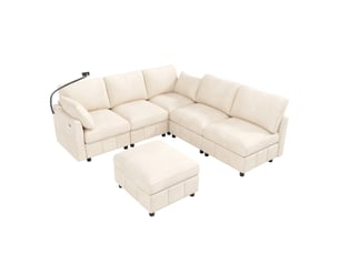 Canapé d'angle réversible fixe MODFU  6 places Polyester beige