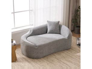 Méridienne convertible 2 places à assise profonde avec coussin pour intérieur, en chenille gris clair