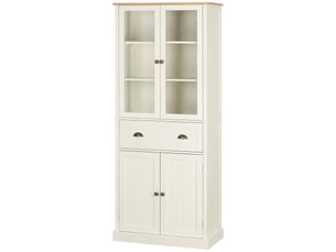 Meuble de rangement 5 niveaux, tiroir central, mdf et aggloméré, 76x40x182,5 cm, crème