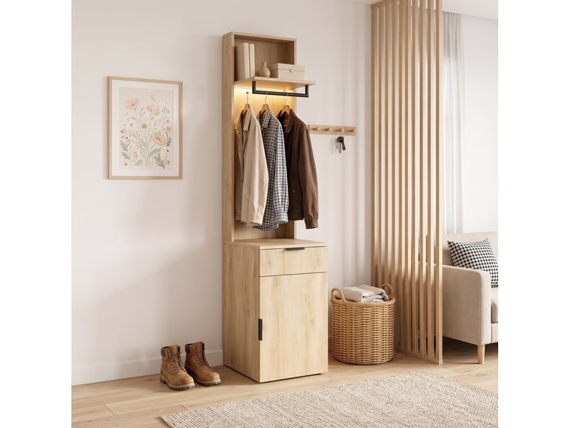  Penderie modenvie avec led et tiroir à bijoux mdf chêne 45 x 47 x 200 cm  - Conforama B