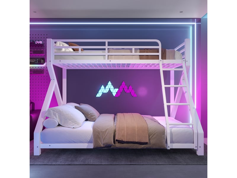  Lit superposé 140x200(90x200) cm coloris blanc led métal lit enfant blanc - Conforama D