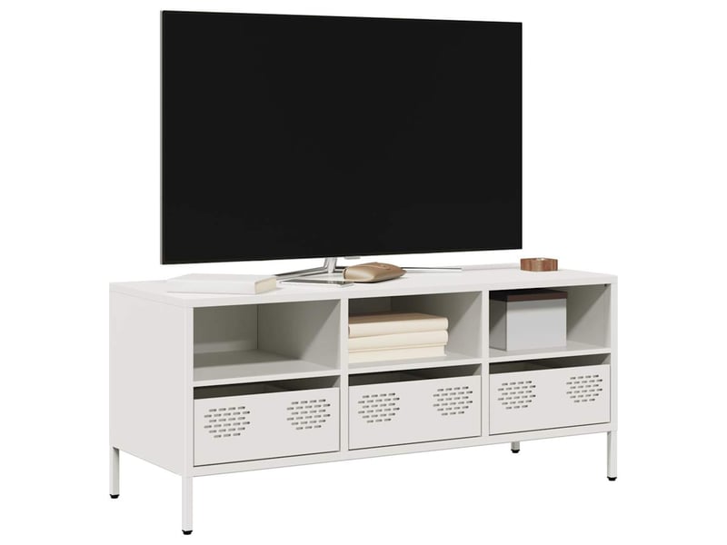  Meuble tv - banc tv - meuble de rangement blanc 101,5x39x43,5 cm acier laminé à froid  - Conforama B