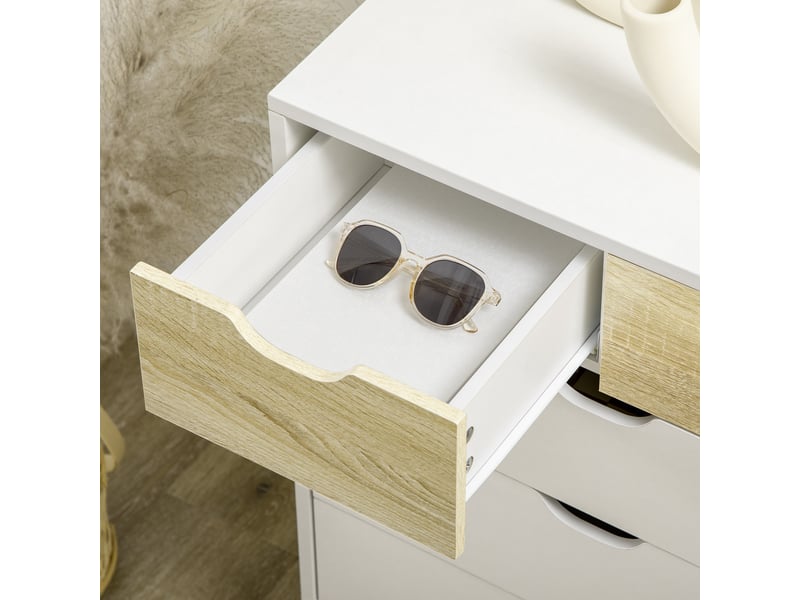  Commode 5 tiroirs meuble de rangement 4 pieds biseautés - bois, 60 x 40 x 77,5 cm, blanc  - Conforama W
