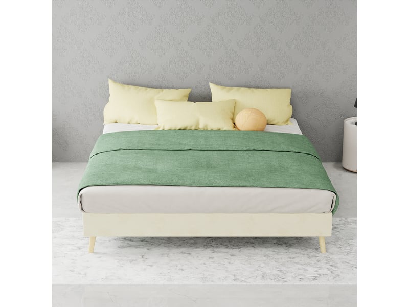  Cadre de lit 2 places 140x200 cm en tissu beige, style moderne  - Conforama D