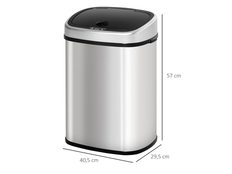  Poubelle de cuisine 48 l 40,5 x 29,5 x 57 cm argentée en acier inoxydable, capteur infrarouge automatique  - Conforama C