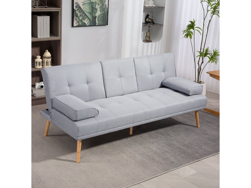  Canapé convertible 3 places, canapé-lit rembourré avec dossier réglable 3 niveaux, 2 coussins et 2 porte-gobelets intégrés, tissu de lin, pour salon, chambre d'amis, gris clair, petit espace  - Conforama D