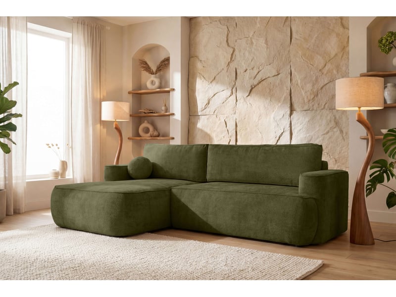 Canapé d'angle gauche cassis avec coffre de rangement en tissu chenille - vert CASSIS - Conforama B