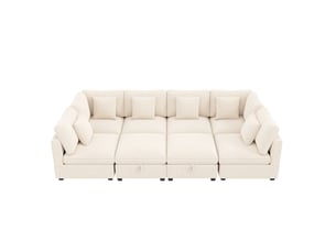 Canapé d'angle panoramique fixe OKMYHOME  8 places Tissu Beige