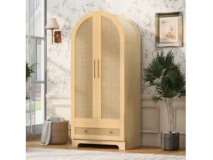 Armoire modenvie 70 x 55 x 170 cm 2 portes avec 2 tiroirs décor rotin coloris bois