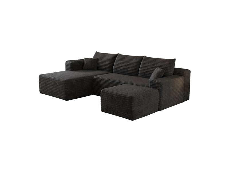 Canapé d’angle noir 4 places, canapé en l de 241 cm en tissu côtelé, assise profonde et confort moelleux pour le salon - Conforama A