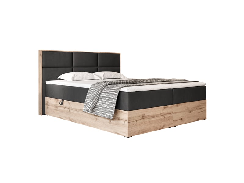  Lit coffre lavio - 160x200 cm - avec sommier et surmatelas - velours doux - noir LAVIO - Conforama A