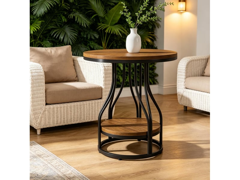  Table d'appoint ronde 50x50x59 cm en métal et panneau de particules avec étagère noir et marron chicfurn  - Conforama B