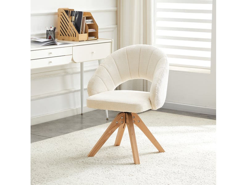  Lot de 2 chaises de salle à manger 41x41x84 cm, assise confort, fauteuil style rétro pivotant 360°, blanc, bois+tissu  - Conforama E