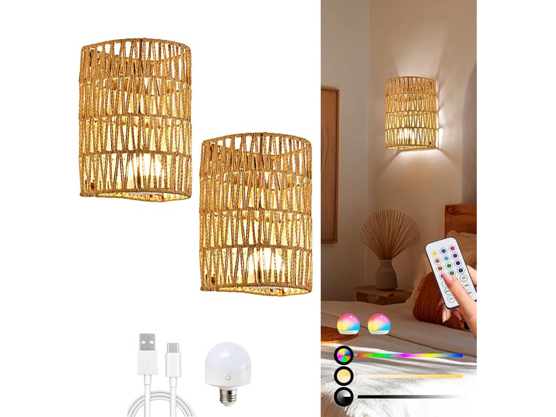  Applique murale en rotin sans fil, rgb – alimentation par pile, 2 pièce  - Conforama A