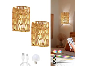 Applique murale en rotin sans fil, rgb – alimentation par pile, 2 pièce