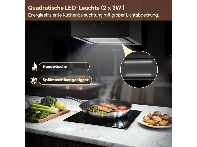  Hotte îlot noire 800 m³h avec recyclage, filtre à charbon actif et éclairage led, 3 vitesses avec boost pour cuisine sans sortie extérieure  - Conforama W