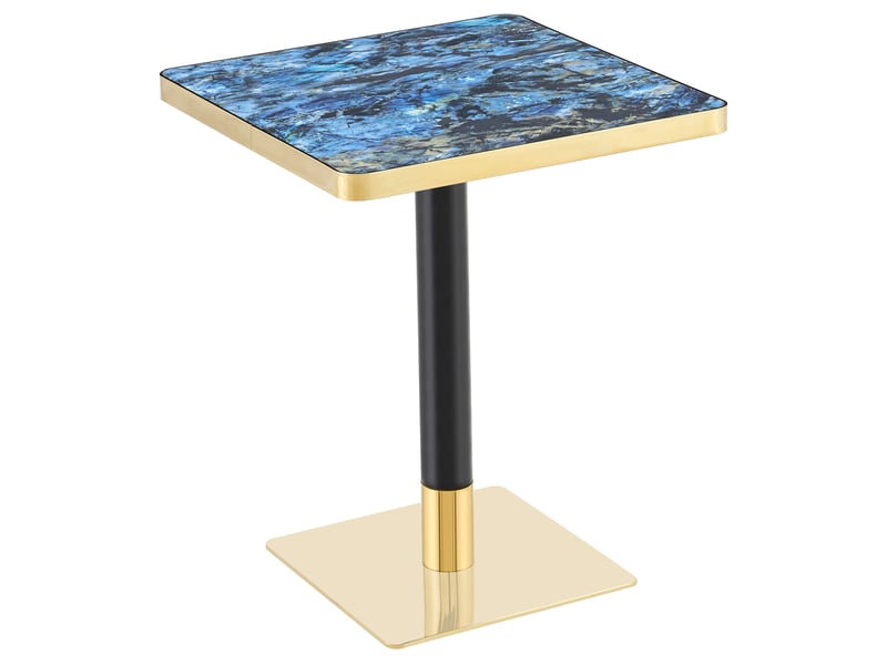 Table à manger carrée 60 x 60 x 74 cm avec plateau aspect marbre bleu, structure métallique - Conforama A