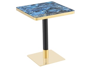 Table à manger carrée 60 x 60 x 74 cm avec plateau aspect marbre bleu, structure métallique
