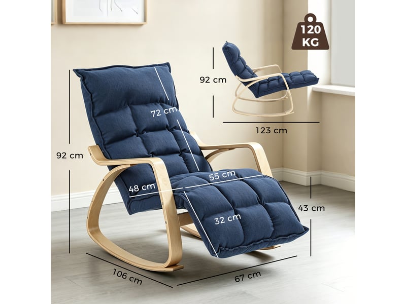  Fauteuil à bascule, fauteuil à bascule avec dossier haut, bleu foncé  - Conforama E