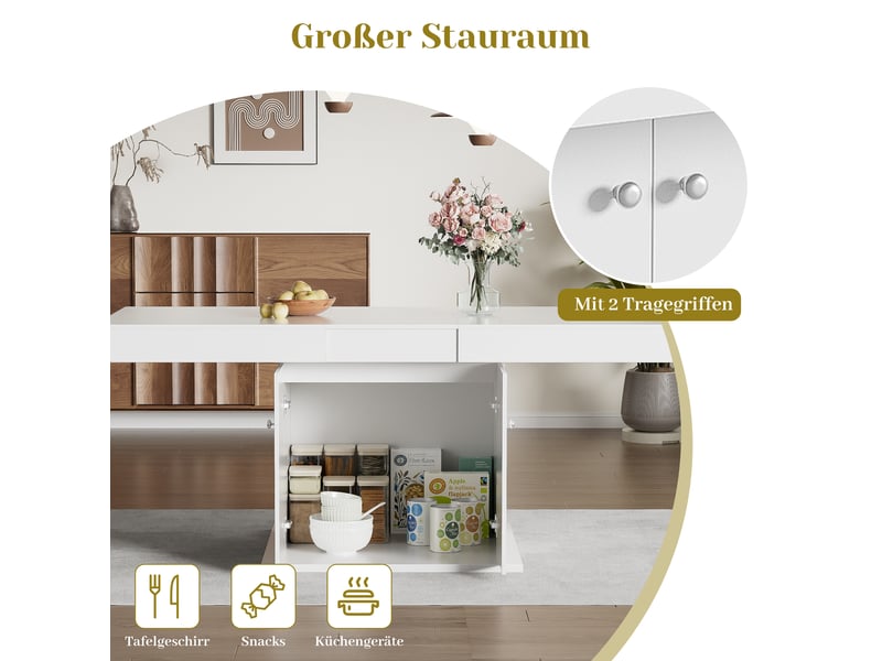  Table à manger extensible blanc 140–180 × 80 × 76cm, extension facilitée, rangements intégrés  - Conforama C