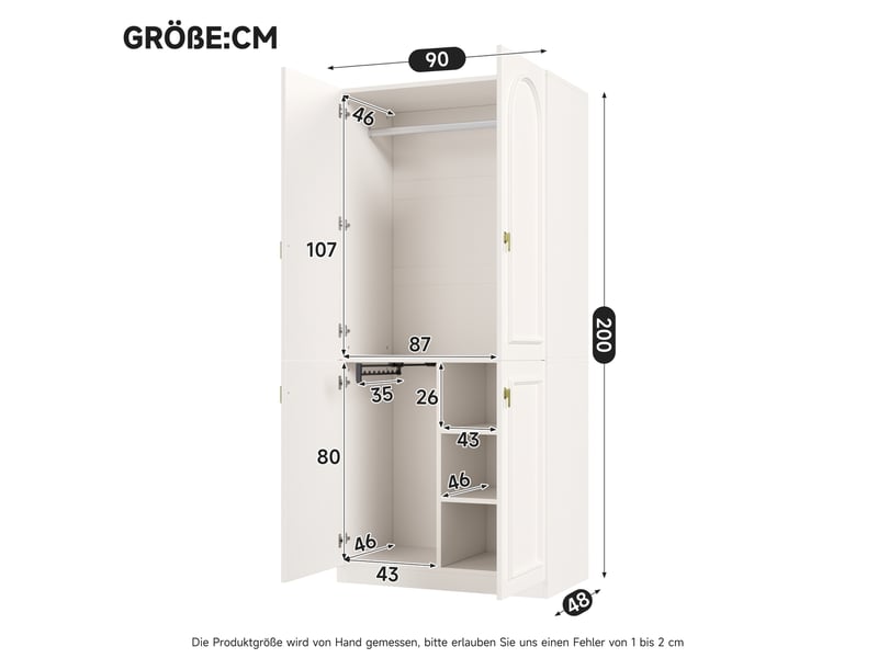  Armoire penderie 90x48x200 cm à 4 portes en mdf blanc  - Conforama C