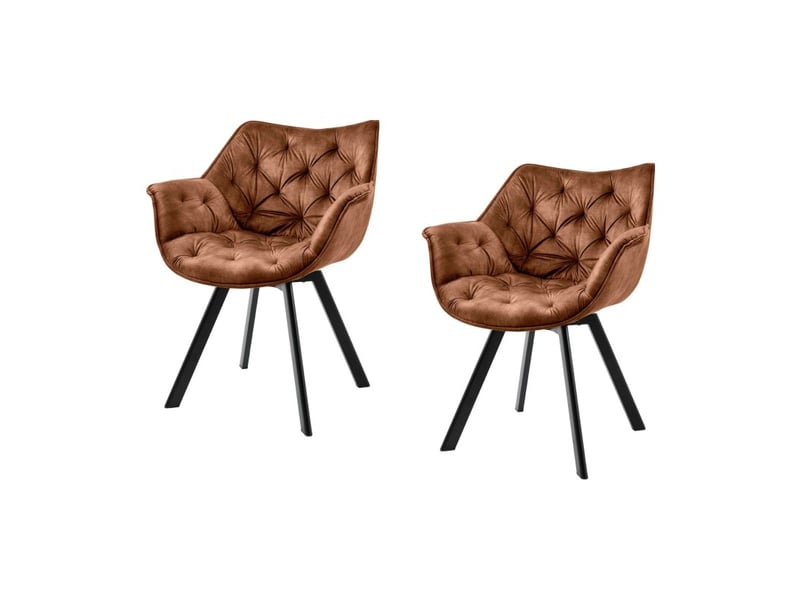  Lot de 2 chaises design comfy pivotantes à 180° en velours marron capitonné et pieds noirs  - Conforama A