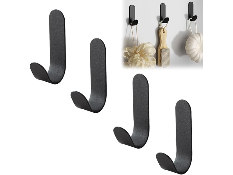  Lot de 4 crochets adhésifs en acier inoxydable noirs - muraux sans perçage - de rangement pour la salle de bains et la cuisine  - Conforama A