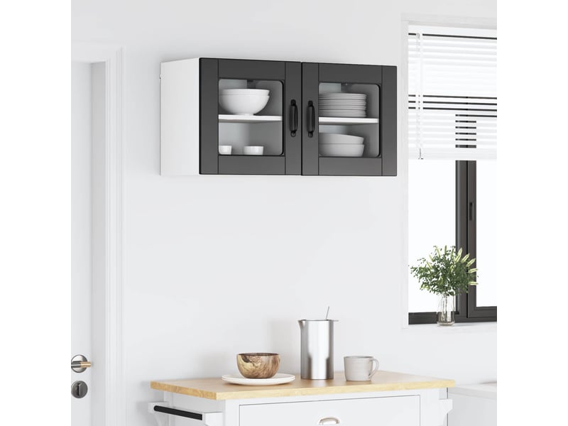  Meuble mural de cuisine, cabinet en verre mural 2 pc noir bois d'ingénierie  - Conforama D