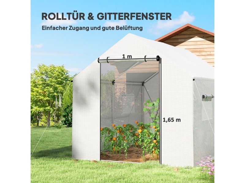  Serre de jardin en film - 3x2x2 m - blanc - résistant aux uv - porte enroulable - 4 fenêtres en filet - moustiquaire 300x200x200cm - Conforama E