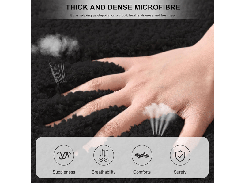  Tapis de bain 40 x 60 cm, antidérapant, doux, absorbant l'eau, en microfibre, noir  - Conforama B