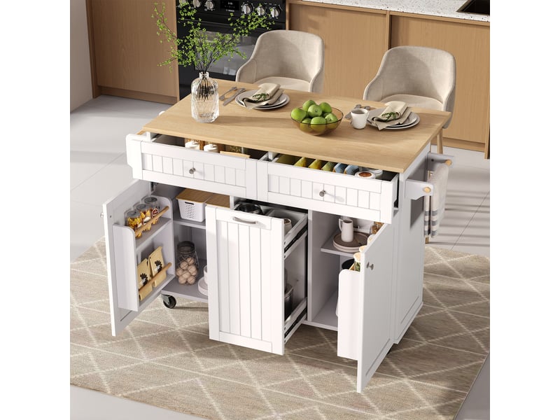  Îlot de cuisine mobile extensible 140x40-70x92 cm mdf blanc et naturel  - Conforama D