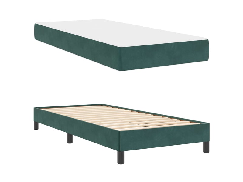  Lit simple- lit adulte -  lit à ressorts avec matelas vert foncé 100 x 200 cm tissu  - Conforama D