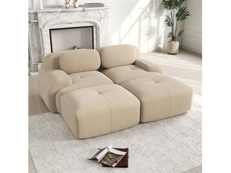  Canapé d'angle modulaire 208x178x70cm 2 places, canapé de salon, ergonomique, meuble de salon, velours côtelé, beige  - Conforama B
