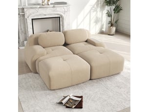 Canapé d'angle modulaire 208x178x70cm 2 places, canapé de salon, ergonomique, meuble de salon, velours côtelé, beige