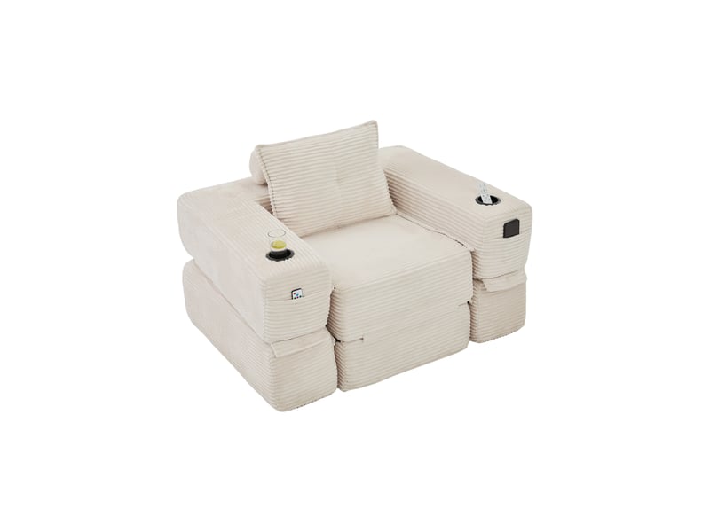 Canapé convertible velours côtelé mousse haute densité ressorts poche latérale porte-gobelet accoudoir zippé montage facile - Conforama B