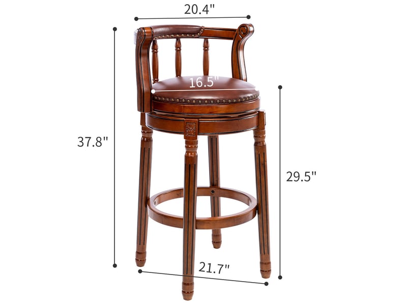  Chaise de bar pivotante 54.8x54.8x96 cm avec dossier en cuir et bois marron  - Conforama C