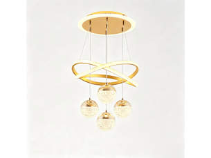 Suspension led dorée en cristal et acrylique pour table à manger – intensité variable, 4 lumières (54 w), hauteur réglable