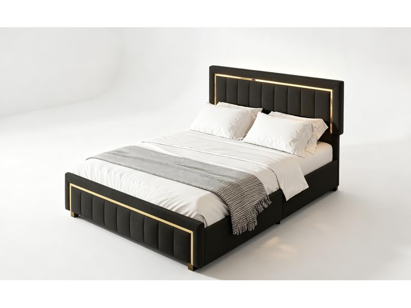  Lit 2 places 140x200 cm - tiroirs de rangement - led rgb intégrée - velours - ports usb + type-c - tête de lit avec rangement  - Conforama A