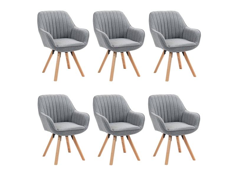  Lot de 6 chaise salle à manger scandinave fauteuil coiffeuse siège pivotant avec accoudoirs rembourré en tissu pieds en bois massif, gris  - Conforama A