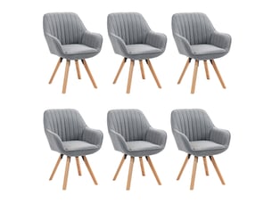 Lot de 6 chaise salle à manger scandinave fauteuil coiffeuse siège pivotant avec accoudoirs rembourré en tissu pieds en bois massif, gris