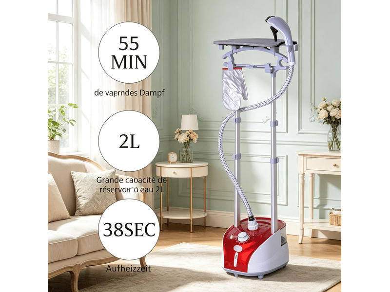  Défroisseur vapeur vertical 35 x 25 cm – rouge – planche intégrée, réservoir 2 l et hauteur réglable  - Conforama D