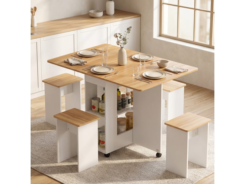  Ensemble table salle à manger pliante 4 chaises chêne et blanc  - Conforama D