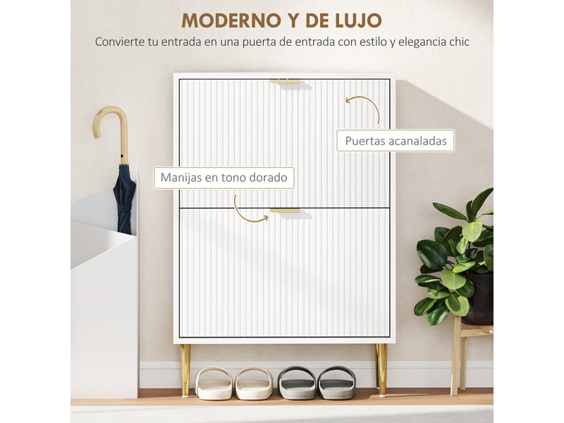  Meuble à chaussures étroit avec 2 portes cannelées et étagères réglables pour 12 paires de chaussures, 60 x 24 x 91,5 cm, blanc  - Conforama E