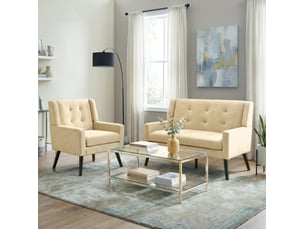 Set de 2 fauteuils d'appoint (1 fauteuil simple et 1 fauteuil double) avec mousse haute densité, tissu durable et pieds en bois massif