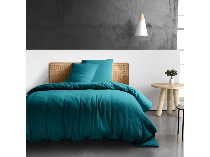  Housse de couette 240x260 cm gaze de coton bleu enamel PD19128 - Conforama B