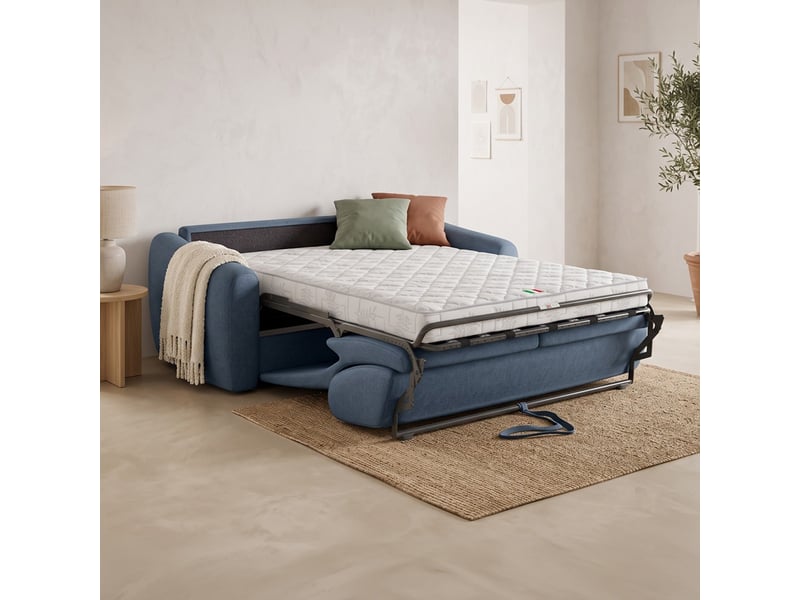  Canapé droit convertible 3 places en tissu chenille bleu foncé - ouverture express - suzie Suzie - Conforama C
